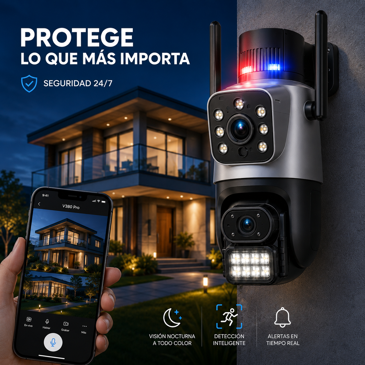 Cámara de Seguridad IP 360° WiFi Exterior 8MP | Doble Lente | Seguimiento Inteligente IA | Visión Nocturna a Color