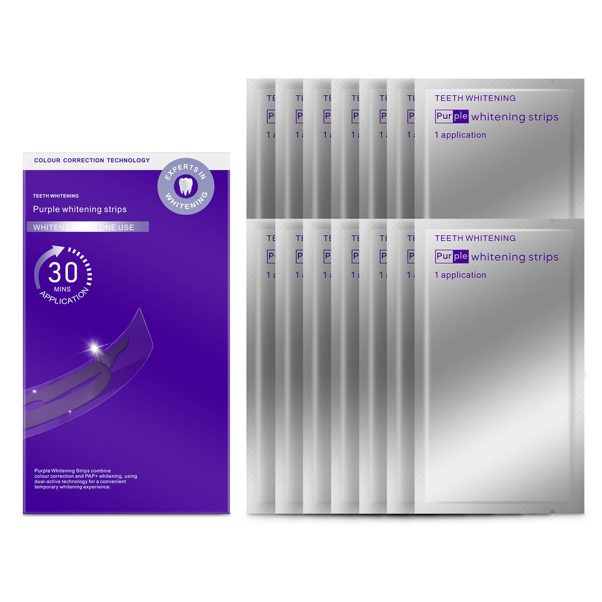 Tiras Blanqueadoras Dentales V34 Purple – Sonrisa Más Blanca en Casa