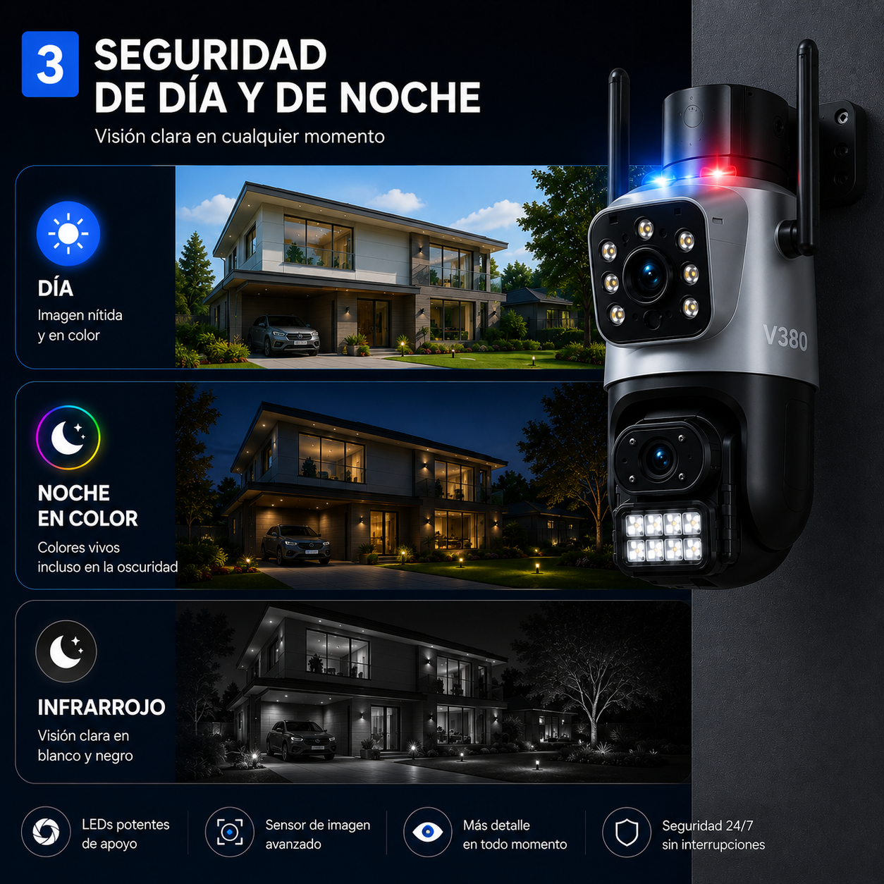 Cámara de Seguridad IP 360° WiFi Exterior 8MP | Doble Lente | Seguimiento Inteligente IA | Visión Nocturna a Color