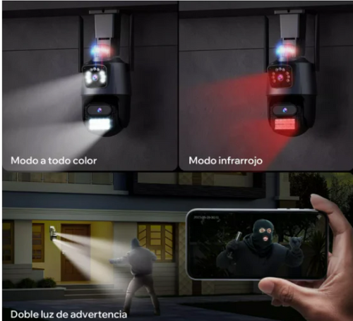 Cámara de Seguridad IP 360° WiFi Exterior 8MP | Doble Lente | Seguimiento Inteligente IA | Visión Nocturna a Color