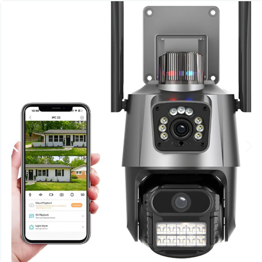 Cámara de Seguridad IP 360° WiFi Exterior 8MP | Doble Lente | Seguimiento Inteligente IA | Visión Nocturna a Color