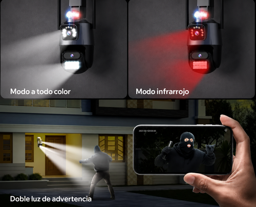 Cámara de Seguridad IP 360° WiFi Exterior 8MP | Doble Lente | Seguimiento Inteligente IA | Visión Nocturna a Color
