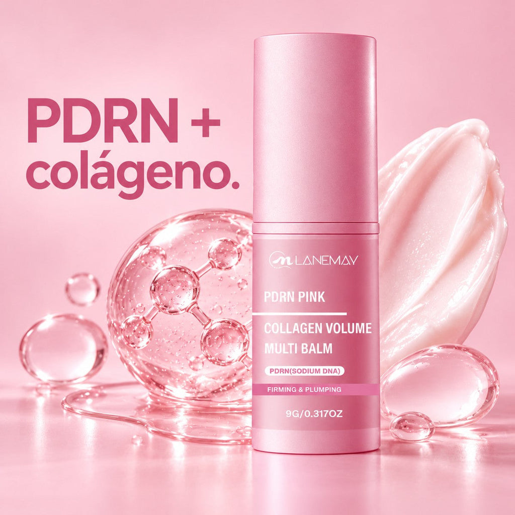 Bálsamo PDRN + colágeno con textura de sérum y gotas translúcidas