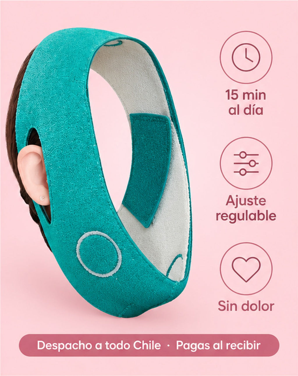 Banda facial 3D: 15 min al día, ajuste regulable, sin dolor