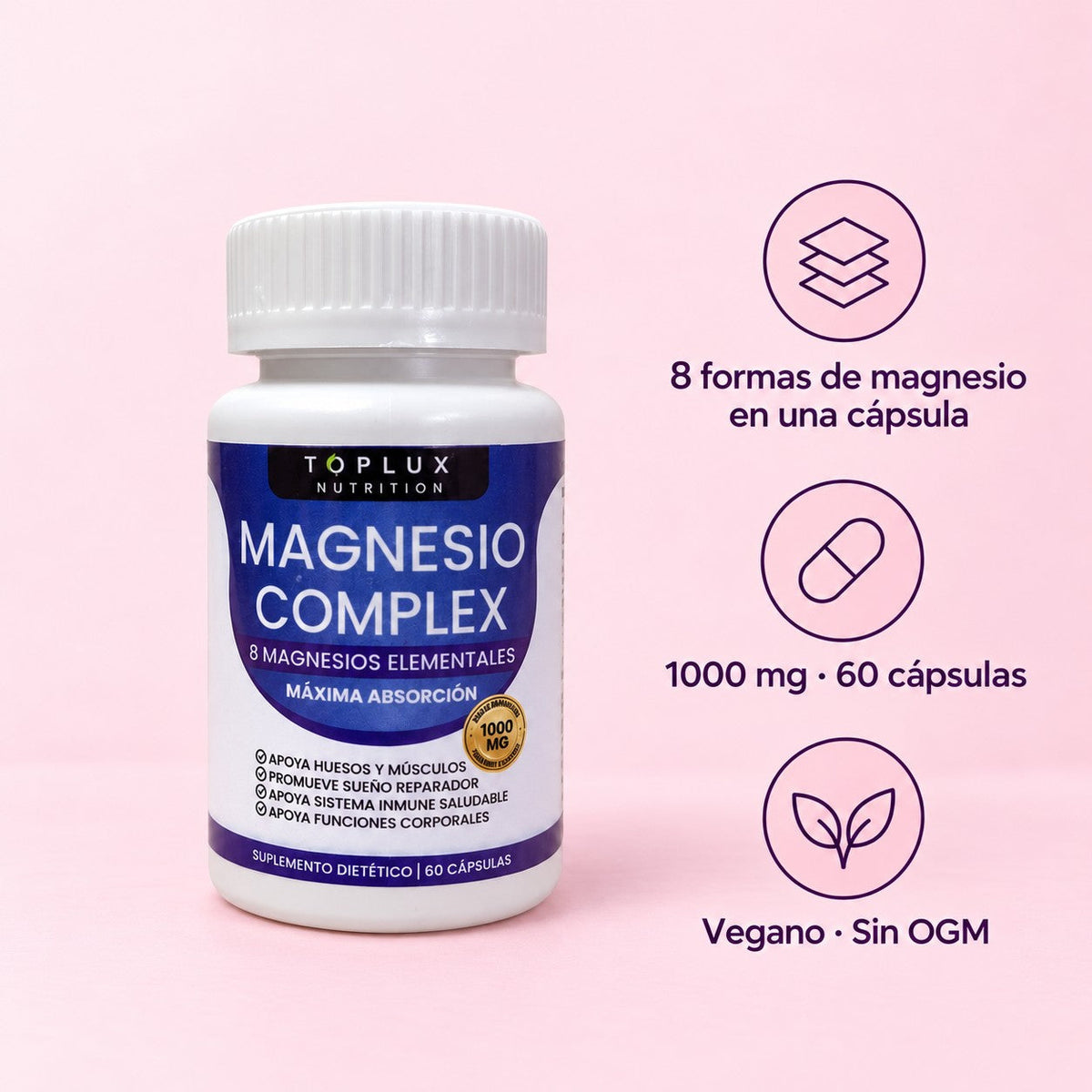 Magnesio Complex: 8 formas de magnesio, 1000 mg, vegano y sin OGM