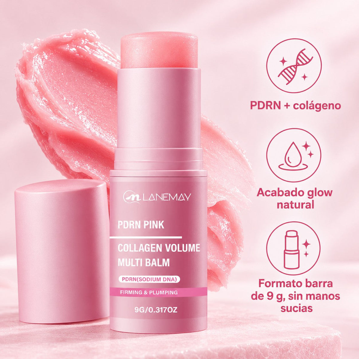 Bálsamo PDRN: PDRN y colágeno, acabado glow, formato barra